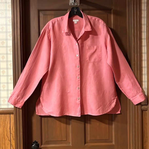 J. Jill Love Linen Button Down Shirt Long Sleeves Peach Colored Size M - Picture 1 of 9